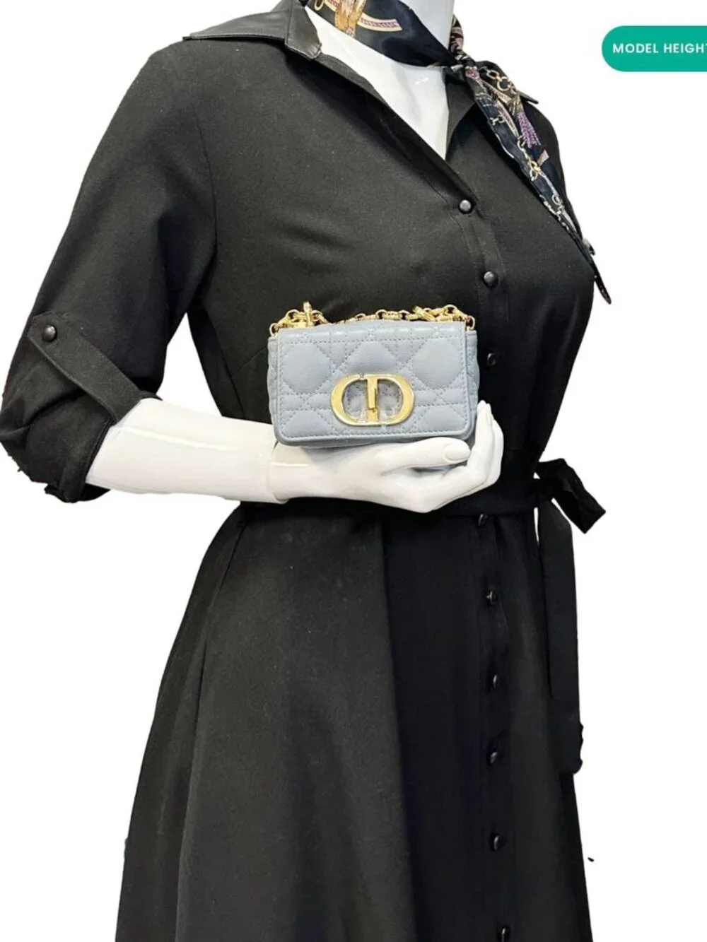 Christian Dior Micro Caro Supple Cannage Bag Chain Wallet Light Blue